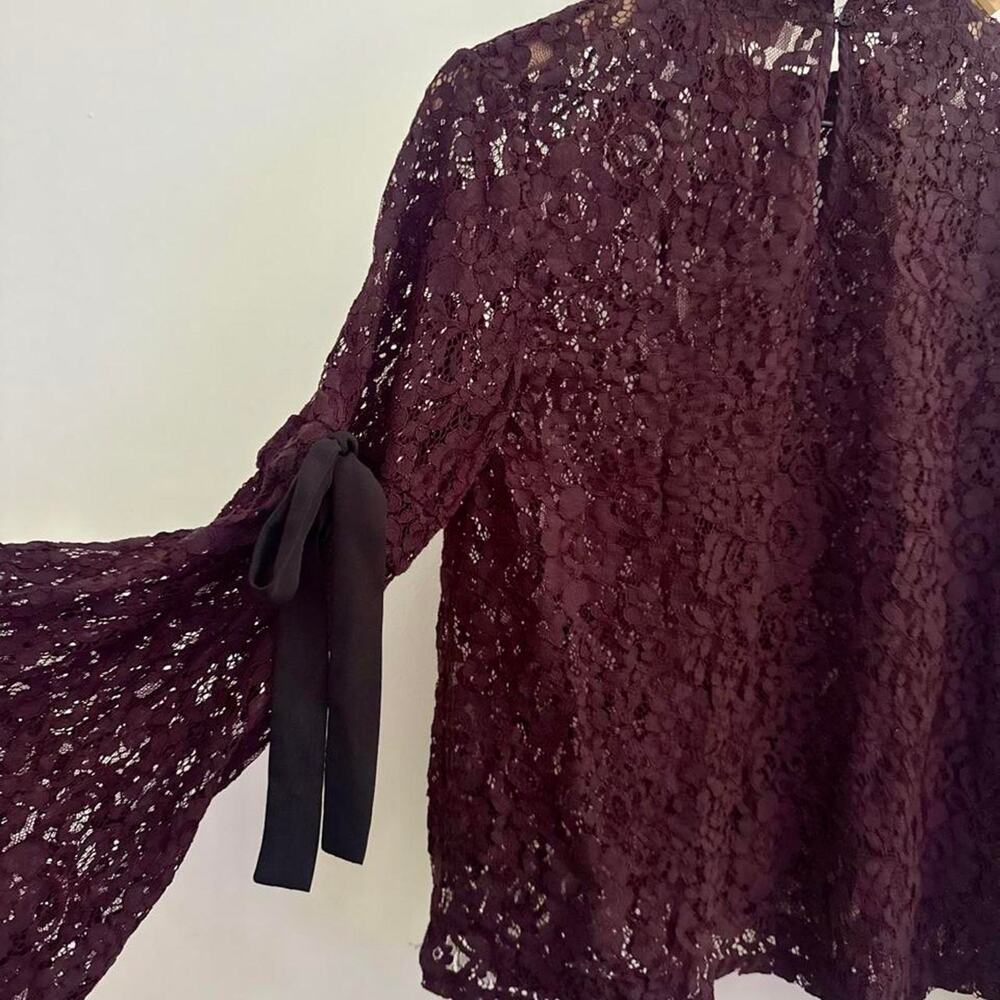Whimsigoth merlot lace bell sleeve mock neck blouse - Picture 5 of 5